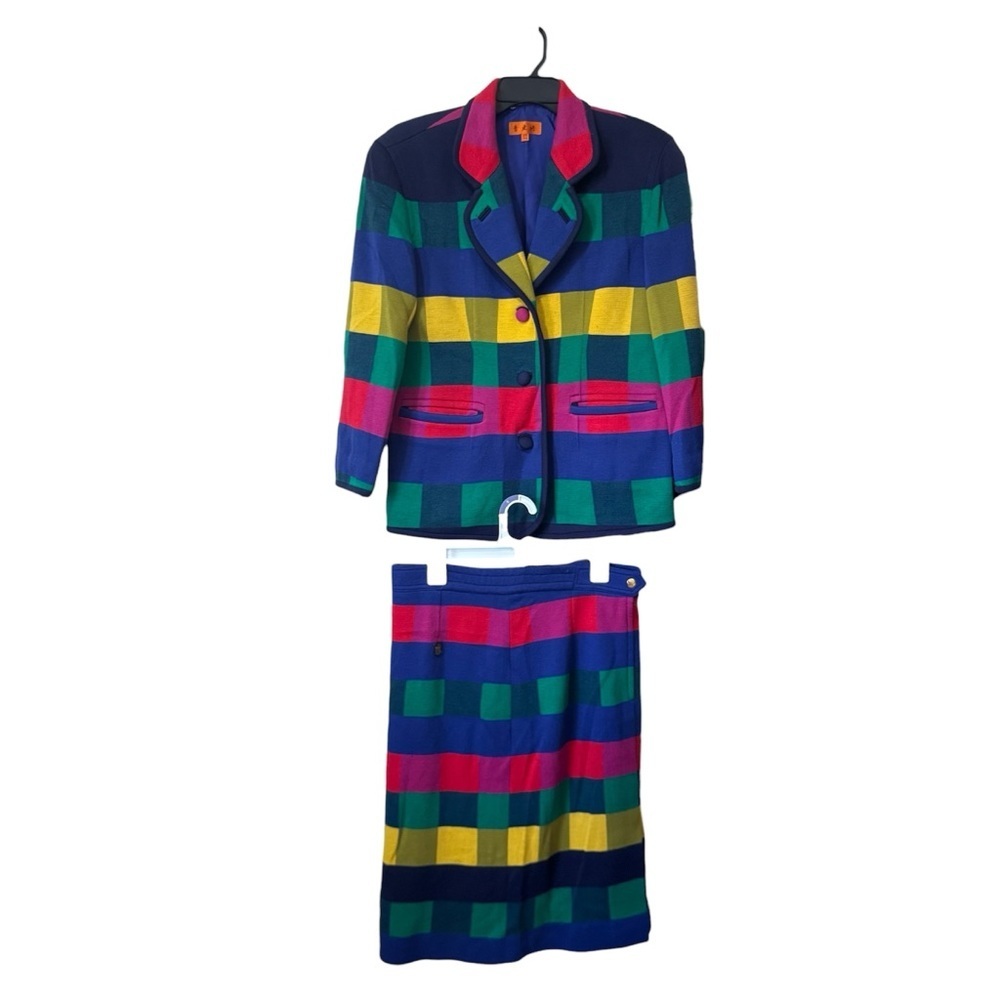 Vintage Lee dong Soo Bold Colorblock / Graphic Plaid Blazer and Skirt Set 10-12 - Picture 2 of 15